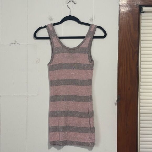 Y2K Young Fabulous & Broke Pink and Gray Striped Sparkle Tank Top Medium - Picture 4 of 4